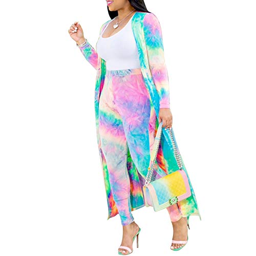 Image of Womens Fashion Printed Long Cardigans 2 Piece Outfits,Long Sleeve Coat and Trousers Set