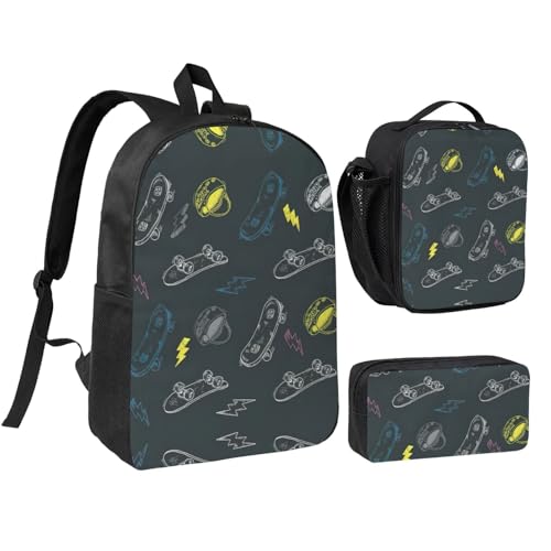 Sac à dos 3 en 1 imprimé graffiti avec sac à livres et boîte à déjeuner
