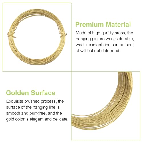 Image of Picture Hanging Wire Only 2 Roll 10m /32.8Ft Brass Hanger Wires Heavy Duty 7 Strands Solid Copper Braided Wire for Wall Picture, Exhibition, Art Gallery (Gold)