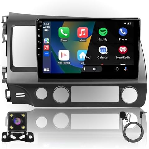 Plug&Play 10inch 2+32GB 4Core IPS Full Touch Android Car Radio Audio Video Stereo Player for Honda Civic Gen8 2006-2011 with CarPlay Android Auto WiFi BT MirrorLink Split Screen PIP GPS Navigation Cover