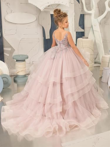 Flower Girl Dresses V Neck Applique Pageant Dresses for Girls Princess 1st Communion Dress3