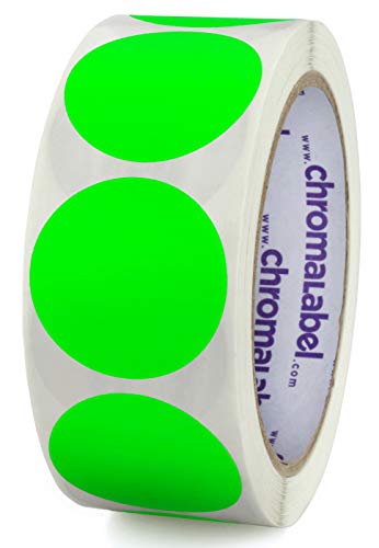 ChromaLabel 1-1/2 Inch Round Removable Color-Code Dot Stickers, Inventory Labels, 500/Roll, Fluorescent Green