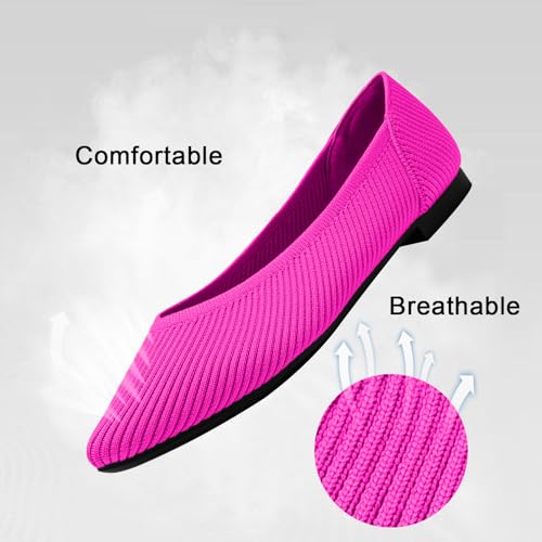 Image of TINGRISE Women's Flats Shoes Pointed Toe Knit Ballet Comfortable Dressy Slip On Flat