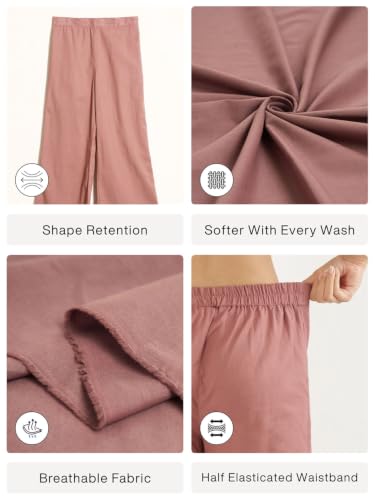 Image of SAADAA Women's Relaxed Fit Mid Rise Airy Linen Wide Leg Pants, High Waist Trousers for Formal, Casual & Office Wear