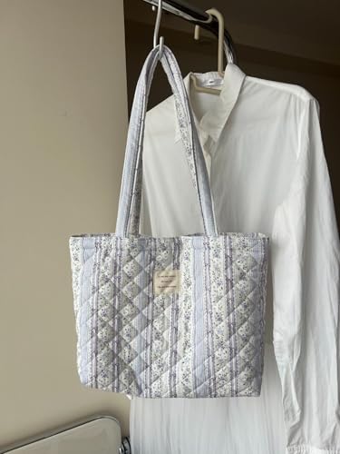 Image of Floral Quilted Cotton Shoulder Bag for Women Medium Size Handbag Large Capacity Thickened Design Tote