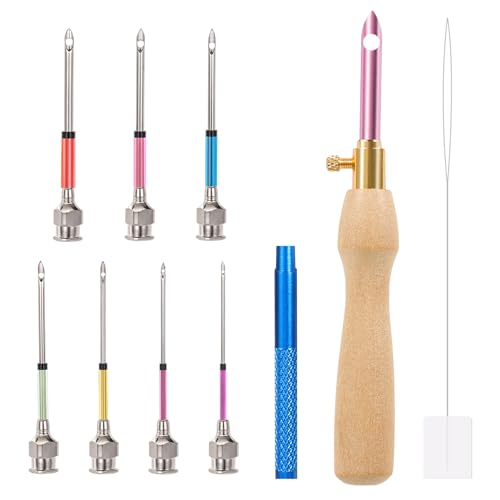 JSRQT - JSRQT 10 Pièces Kit D'aiguilles À Poinçonner, Aiguilles à Poinçon Réglables À Broder avec 7 Tailles d'Aiguilles Remplaçables, Punch Needles Stylo pour Débutants en Broderie