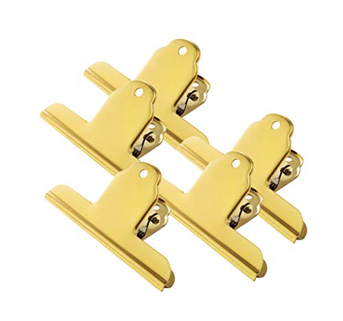 4 Inch Large Bulldog Clip, 10 Pack Stainless Steel File Money Binder Clips, Clamps, Metal Food Bag Paper Clips for Home Office School Supplies (Gold)