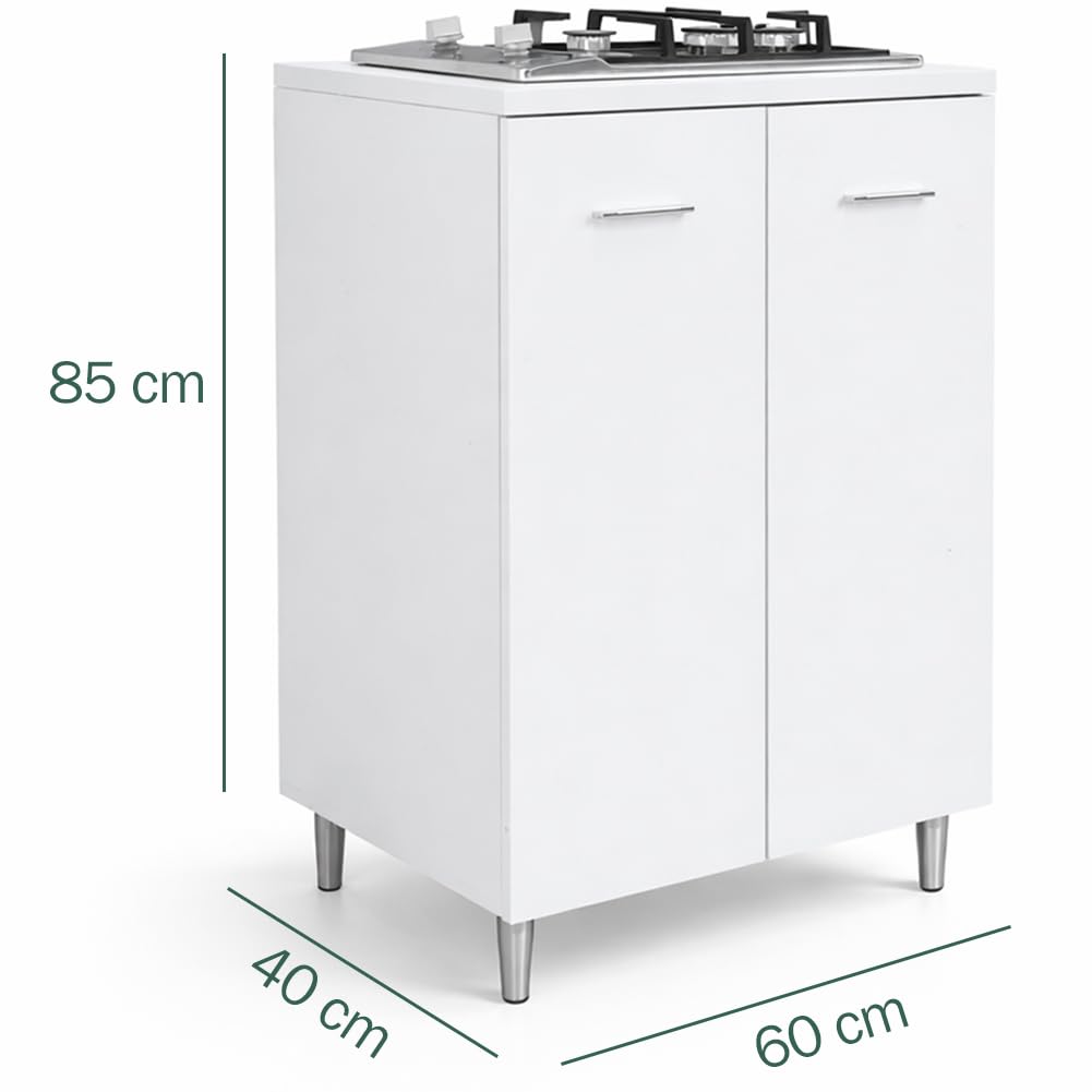 Shally Dogan Mobile Base da cucina a 2 ante 60 x 40 x 85 cm completo di Piano Cottura a 2 Fuochi, Piastre in Ghisa Resistenti, Montaggio con Piedini Fissi o Ruote, Kit completo pronto all'uso (Bianco)