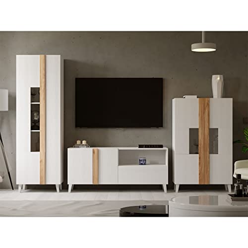 MUËBLAM Muebles de salón en Blanco y Roble, Puzzle 24, 280 cm, Estilo Moderno, Melamina densa Cover