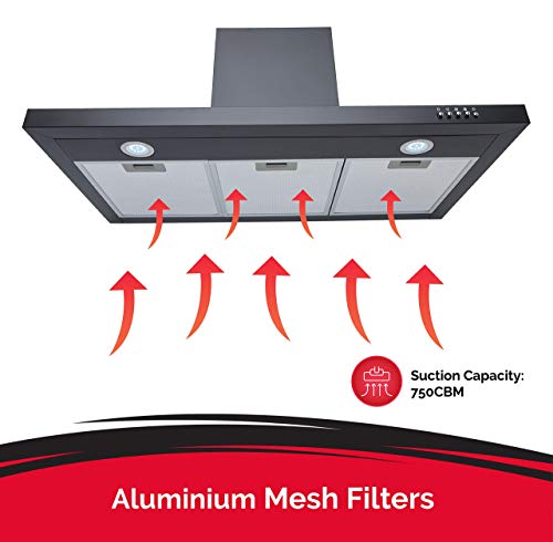 Image of Hafele Nebel Nero 60, 750 m3 /hr Wall Mounted Chimney (Aluminium Mesh Filter, Push Control, 2 Bright LED Lights), Black