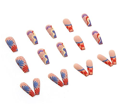 Crrltry Press On Nails-Long Coffin French Swirl Fake Nails Multicolor False Nails Cute Nail Kit Press On Acrylic Nails False Nails With Ddesigns For Women And Girls #TOP4