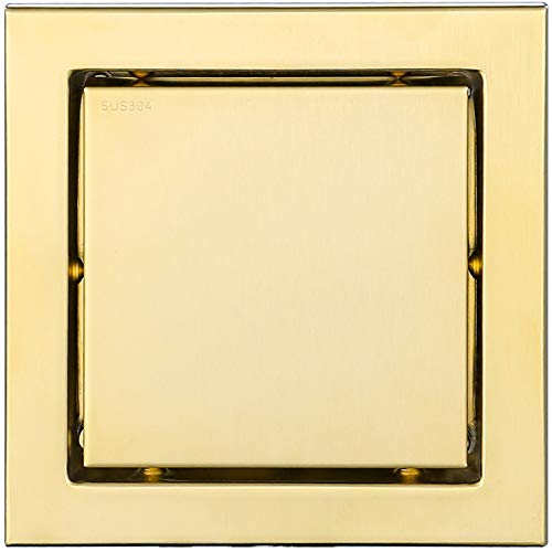RANDOM 6-inch SUS304 Stainless Steel Square Shower Floor Drain with Tile Insert Grate Removable Multipurpose Invisible Look or Flat Cover,Brushed Stainless. (Brushed Gold)