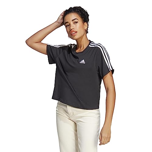 Adidas Womens Essentials 3-Stripes Single Jersey Crop Top T Shirt, Black White, X-Small Us Adidas Womens Essentials 3-Stripes Single Jersey Crop Top T Shirt, Black White, X-Small Us