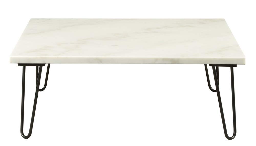 Acme Telestis 40 Square Marble Top Coffee Table in White and Black