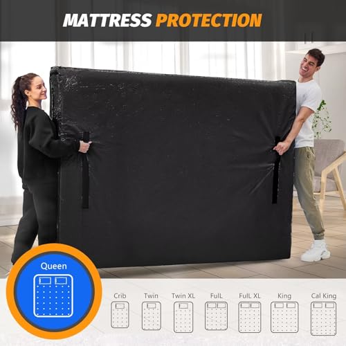 Mattress Bags for Moving, BETU Mattress Protector Waterproof Mattress Cover Queen Size Storage Bags with 8 Heavy-Duty Handles and Zipper for Bed Extra Thick Large Reusable (82"x62"x15" Black)