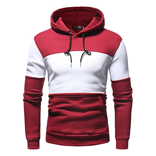Maiyifu-GJ Men's Patchwork Slim Fit Hoodies Color Block Sport Hooded Sweatshirt Long Sleeve Contrast Color Pullover Hoodie (Red,X-Large)