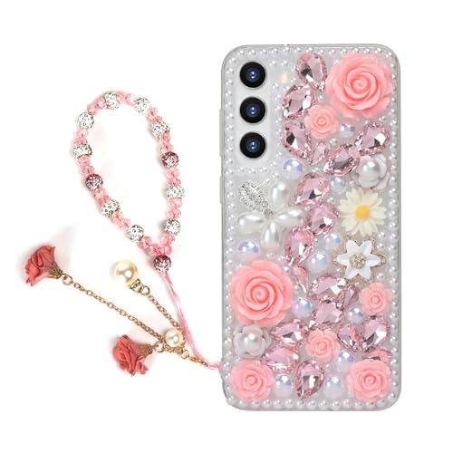 Coque pailletée Galaxy S24 Plus rose avec sangle pour soirée