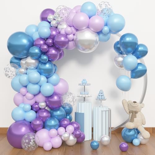 Amandir 153pcs Blue Purple Balloon Garland Arch Kit, Different Sizes 18 12 10 5 inch Blue Purple Pearlescent Metallic Confetti Snow Balloons for Princess Winter Wonderland Girl Baby Party Decorations - Image 6