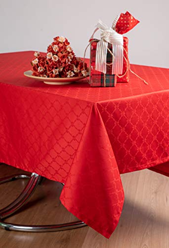 ESSE HOME -Square Tablecloth - Red Jacquard Fabric Pure Cotton- PONZA (140x140, T) - Image 2