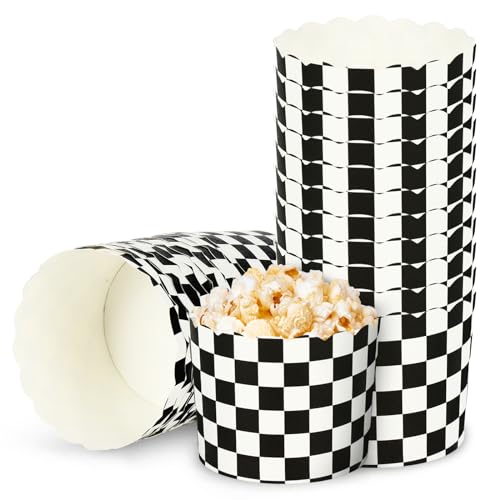 JarThenaAMCS 100Pcs Plaid Paper Baking Cups White Black Checkered Cupcake Wrappers Scalloped Edge Cupcake Muffin Cases for Race Car Party Supplies by JarThenaAMCS - Used condition - US$13.88