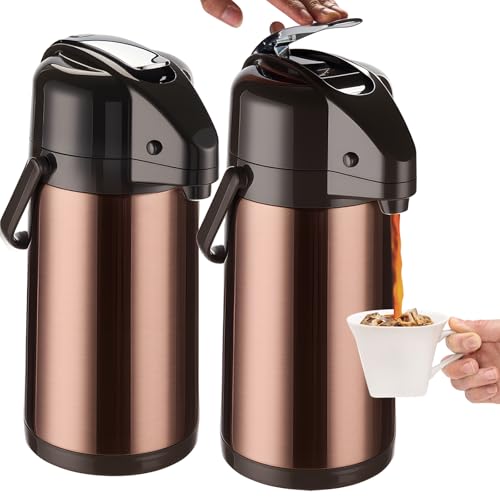 Image of Upgraded Airpot Coffee Carafe with Double Pump - 84oz /2.5L Coffee Carafe for Keeping Hot, Beverage Dispenser for Hot /Cold Beverage (2, Gold Brown)