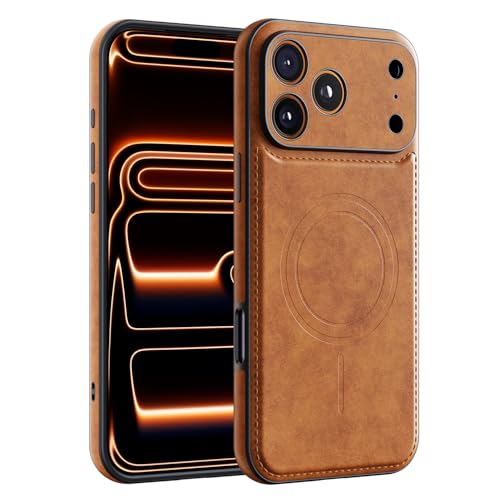 Hoerrye für iPhone 17 Pro Hülle Leder für Magsafe Vintage Klassisches PU-Leder Luxus Business Kamera Rahmenschutz Hülle Weiche rutschfeste Griff Anti-Kratzer Stoßfeste Hülle für iPhone 17 Pro