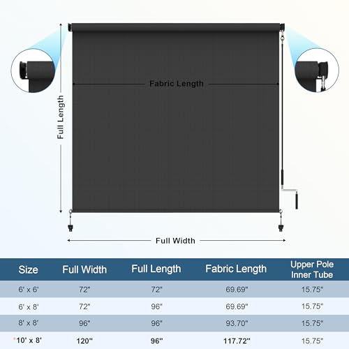 Outdoor Roller Shade, 420GSM New Material Patio Shade with 95% UV Protection, Cordless Aluminum Waterproof Blinds with Crank Handle, Sun Shades Outdoor Patio with Privacy Protection, 8'W X 8'H Black by Wisteria Lane - Used condition - Image 5