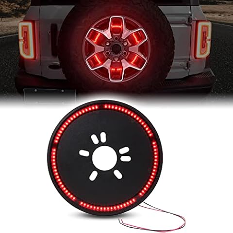LDETXY LED Spare Tire Brake Light for Ford Bronco 2021-2023, Rear Spare Wheel Light LED Ring Wheel Tail Light Rear Tire Red Light for Ford Bronco 2021 2022 2023 Accessories Cover