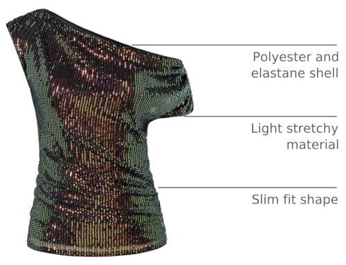 Image of GRACE KARIN One Shoulder Sequin Sparkly Tops for Women Ruched Asymmetrical Glitter Tops Slimming Sparkle Party Shirts