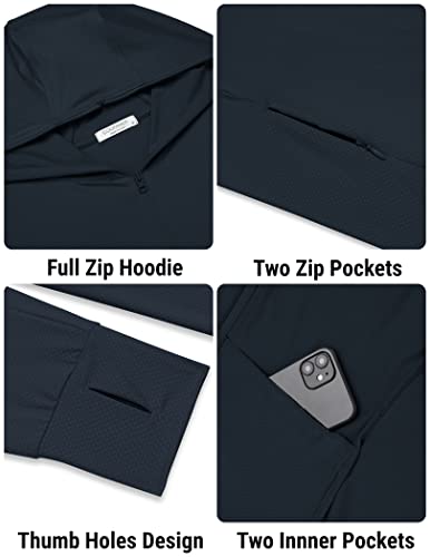 Coofandy Sun Protection Jacket For Men Upf 50+ Uv Full Zip Hoodie Shirts With Pockets Lightweight Fishing Hiking Cooling Shirts Navy Blue #TOP4