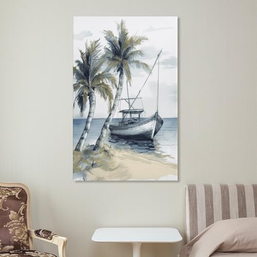 Impression sur toile palmiers et bateau de pêche pour déco murale