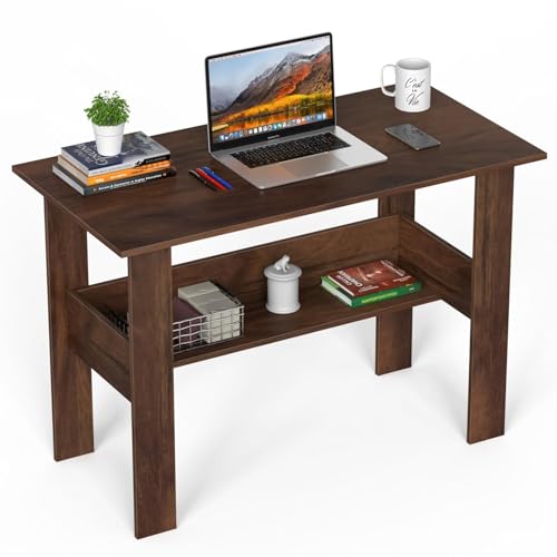 Image of Furniture Cafe Modern Computer Desk with Storage Shelf - Study Writing Table for Home Office and Bedroom (Wenge)