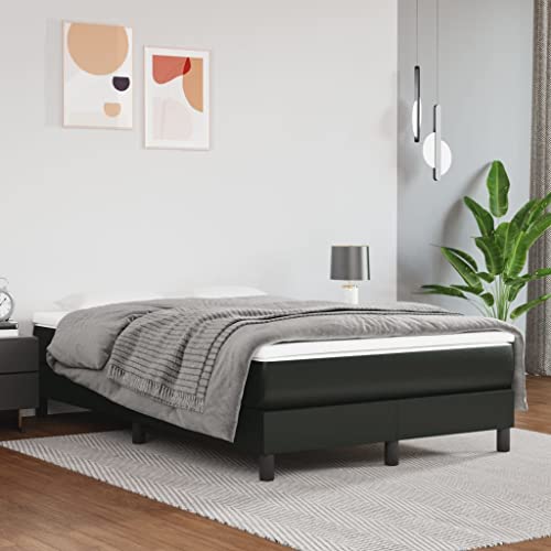 vidaXL Estructura de Cama, Somier de Matrimonio de Listones, Base de Cama Tapizada, Mueble para Dormitorio Hogar, Cuero Sintético Negro 120x200 cm