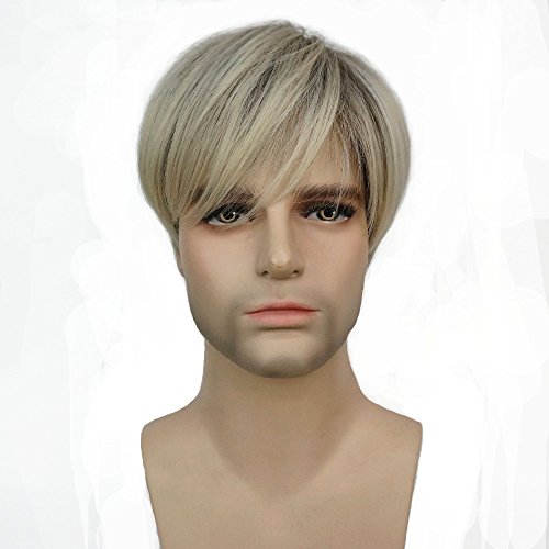 wigstyle Herren Perücke Kurz Glatt Blonde Mix Synthetische Natural Full Perücken Cover