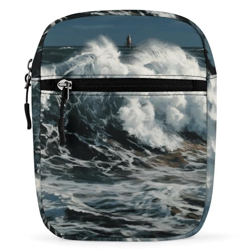 Personalized Small Crossbody Bag Water Resistant Messenger Bags Mini The Sea Waves Printing SlingBag For Men Women