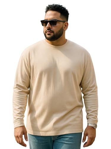 Image of Veirdo Pure Cotton Regular Fit Solid Core Plus Size Plus Size Full Sleeve T-Shirt for Men (Sizes: 2XL to 5XL)