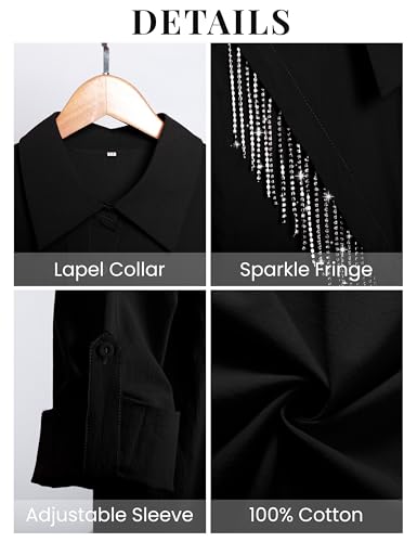 Daacee Sparkle Fringe Long Sleeve Shirts for Women Rhinestones Tassel Buttoned Shirts Tops Western Cowgirl Outfits3