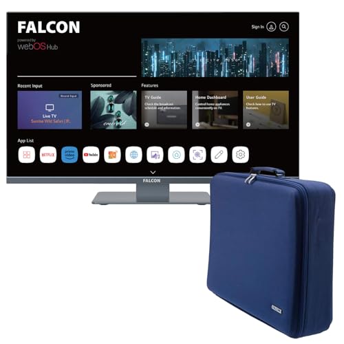 Falcon WebOS SMART TV de camping de 19 pulgadas, bisel delgado, reproductor de DVD integrado de 12 V/24 V/240 V, Bluetooth 5.0, transmisión, Freeview, Freesat 3 x HDMI, 2 x USB