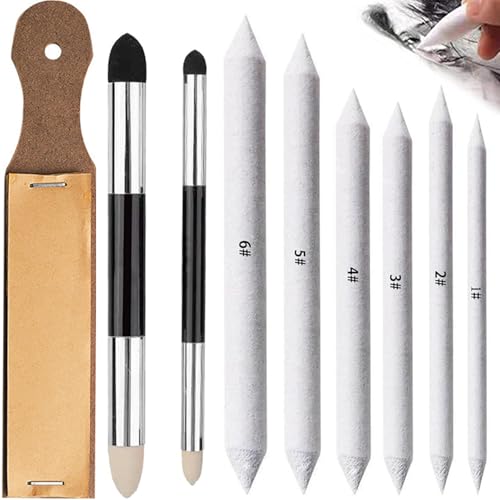 Belvanr 9 Piezas Difuminos y Tortillones de Mezcla Set,Herramientas de Dibujo de Bocetos,Difuminadores para Dibujo,Difuminos para Dibujo,para Dibujar, Arte, Principiantes
