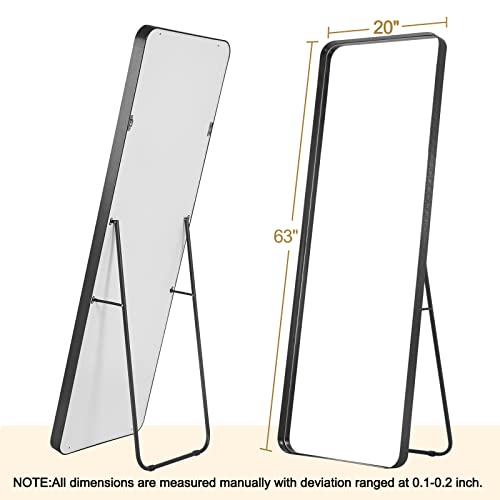 Image of NeuType 63x20 inches Aluminum Alloy Floor Mirror, Full Length, Wall Mounted or Leaning, Recessed Design, Modern, Black