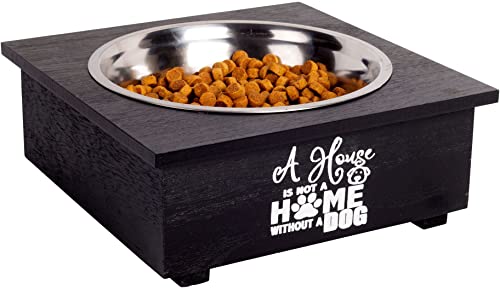 Pet Dog Bowl With Stand Single- Elevated Food Bowls For All Dogs Raised Dish With Wooden Stand | Water Feeder With Stainless Steel Anti Slip Feet Tray Having Dimension #TOP16