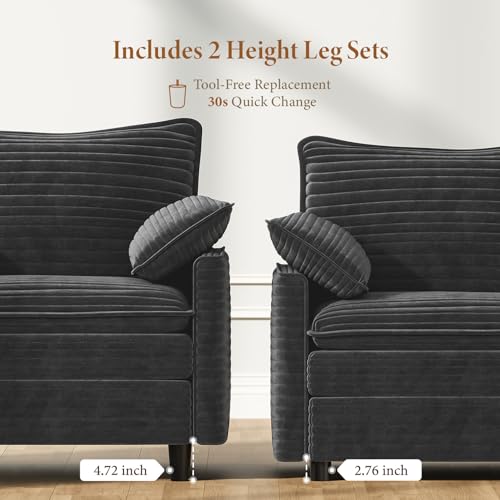 Image of Vesgantti 74 inch Loveseat Sofa for Living Room, Comfy Cloud Couch Deep Seat Corduroy Modern 2 Seater Small Sofa with Armrest Pillow, Easy Assembly for Small Spaces, Gray