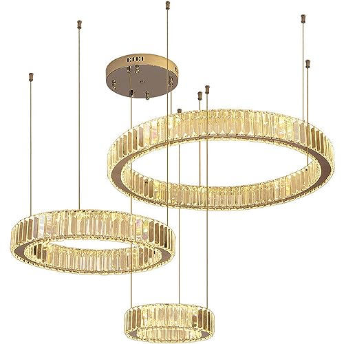 Chandelier anneau cristal LED 3 cercles, suspension de luxe pour salon moderne