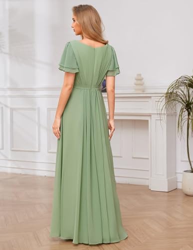 Modest Chiffon Bridesmaid Dresses for Women with Sleeves Long Formal Evening Gowns2