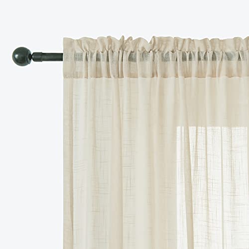 Maxmill MM-ELLA RP-BEIGE-54X84 Faux Linen Textured Semi-Sheer Rod Pocket Curtains thumb #4
