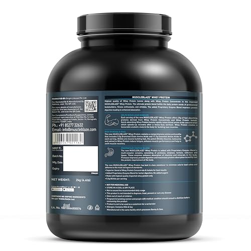 MuscleBlaze 100% Whey Protein, Ultra Premium Blend with Whey Protein Concentrate & Whey Protein Isolate, 25 g Protein per Scoop (Rich Milk Chocolate, 2 kg / 4.4 lb)