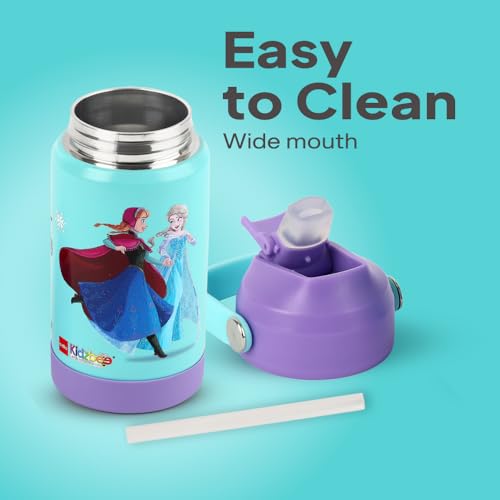 Image of CELLO Kidzbee Gen Alpha Stainless Steel Kids Flask Water Bottle 370 ml | 3D Frozen Touch & Feel Design, Leakproof Lightweight Easy to Carry Hot and Cold Kids Flask Water Bottle for School & Travel