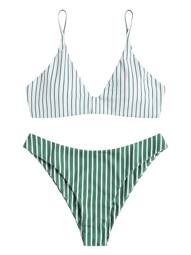 Image of ZAFUL Women's Tie Back Padded High Cut Bralette Bikini Set Two Piece Swimsuit