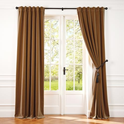 Lazzzy Velvet Blackout Curtains Thermal Insulated Room Window Drapes Super Soft Luxury Curtains for Living Room Bedroom Rod Pocket 2 Panels, Gold Brown, 52' W x 84' L