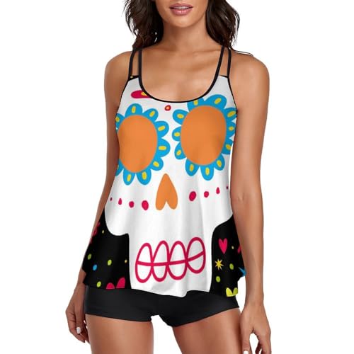 Maillot de bain tankini crâne mignon avec short de garçon pour femme